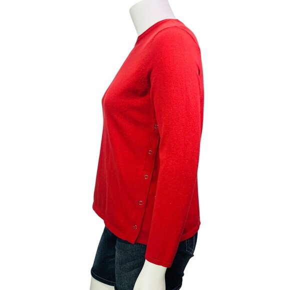 J Jill Womens Sweater Solid Red Snap Side Long Sleeve Knit Pullover Size L - Picture 8 of 11